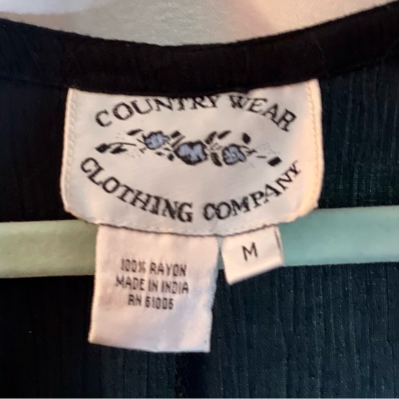 Long sleeveless Maxi Black Dress Country Farm Size Medium Floral Embroidery - Picture 3 of 5